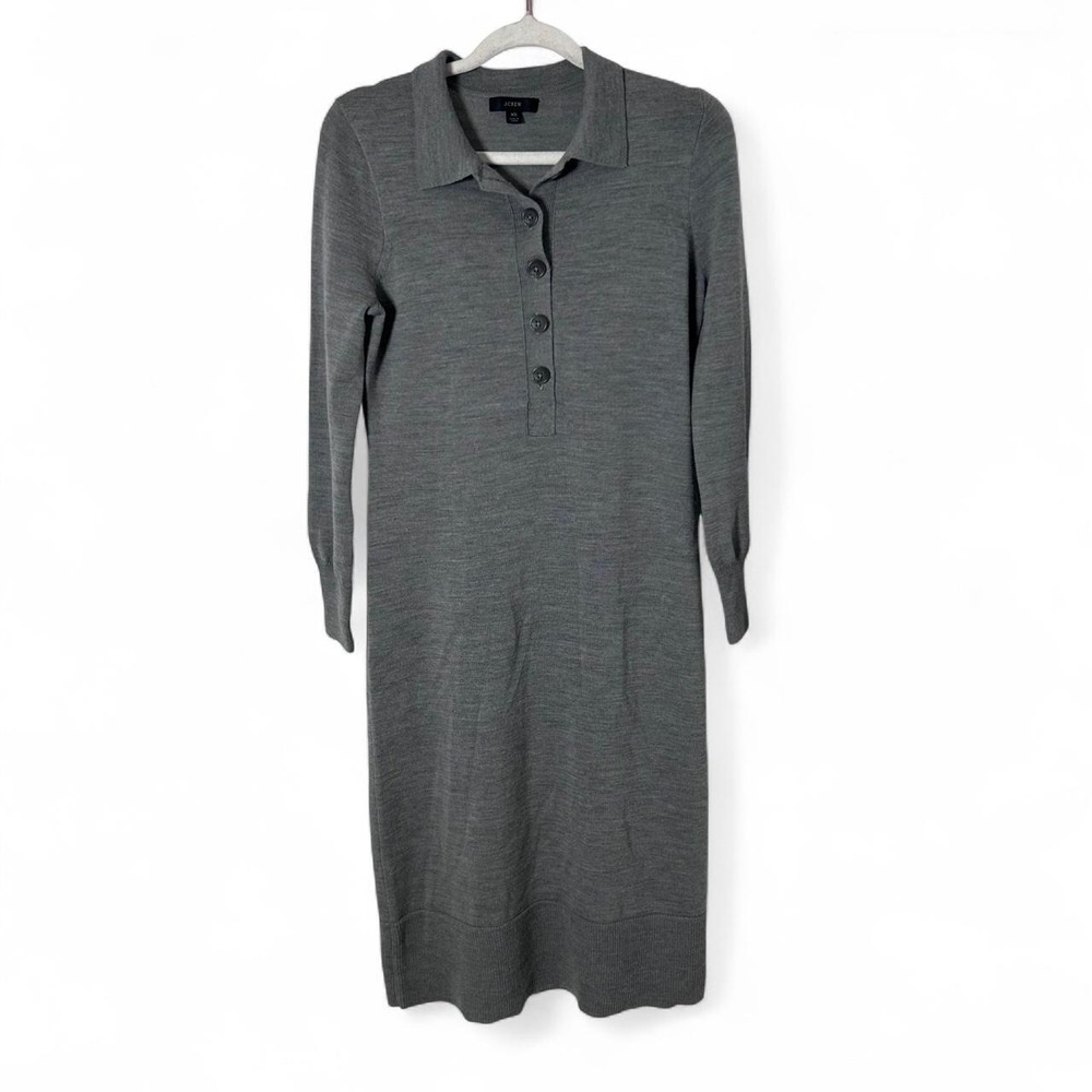 J. CREW gray collared merino wool long sleeve sweater‎ midi dress XS